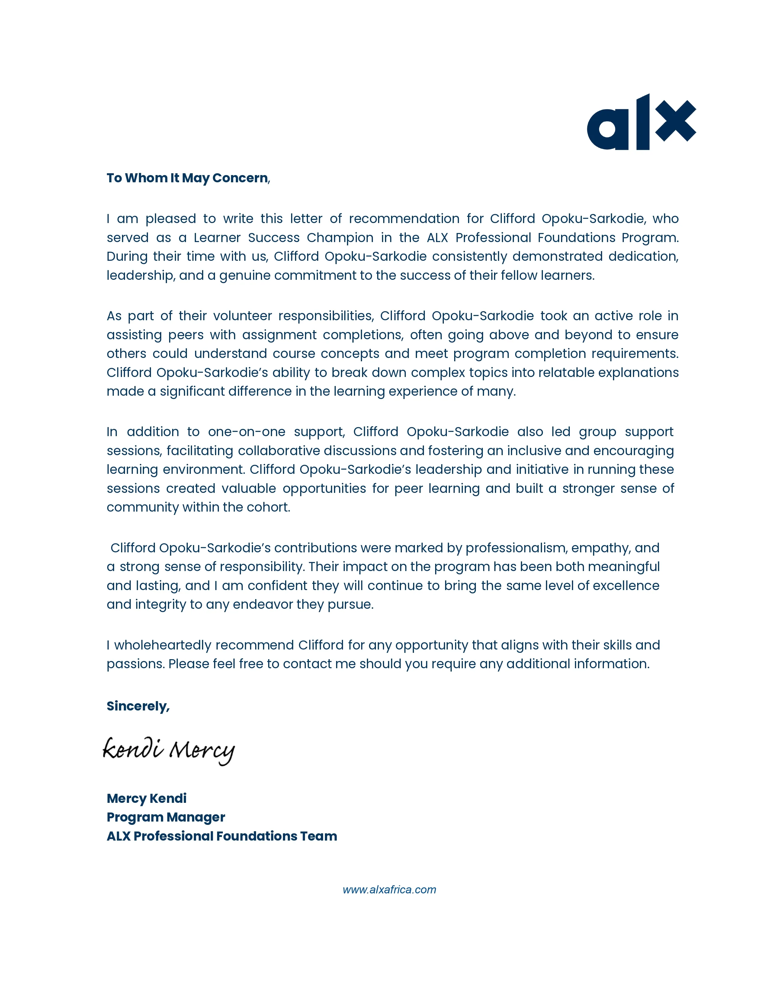 LSC Recommendation Letter